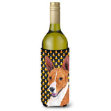 Basenji Candy Corn Halloween Portrait Wine Bottle Beverage Insulator Beverage Insulator Hugger