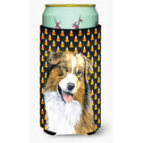 Australian Shepherd Candy Corn Halloween Portrait Tall Boy Beverage Insulator Beverage Insulator Hugger