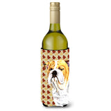 Bulldog English Fall Leaves Portrait Wine Bottle Beverage Insulator Beverage Insulator Hugger Sc9214Literk