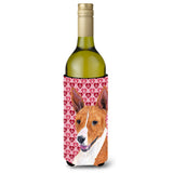 Basenji Hearts Love And Valentine'S Day Portrait Wine Bottle Beverage Insulator Beverage Insulator Hugger