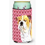 Bulldog English Hearts Love Valentine'S Day Portrait Tall Boy Beverage Insulator Beverage Insulator Hugger