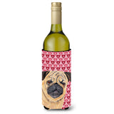 Pug Hearts Love Valentine'S Day Portrait Wine Bottle Beverage Insulator Beverage Insulator Hugger