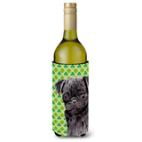 Pug Black St. Patrick'S Day Shamrock Portrait Wine Bottle Beverage Insulator Beverage Insulator Hugger