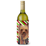Yorkie Candy Cane Holiday Christmas Wine Bottle Beverage Insulator Beverage Insulator Hugger