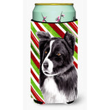 Border Collie Candy Cane Holiday Christmas Tall Boy Beverage Insulator Beverage Insulator Hugger