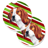 Caroline'S Treasures Beagle Candy Cane Holiday Christmas Set Of 2 Cup Holder Car Coasters Sc9329Carc, 2.56, Multicolor