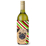Pug Candy Cane Holiday Christmas Wine Bottle Beverage Insulator Beverage Insulator Hugger Sc9331Literk