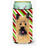 Cairn Terrier Candy Cane Holiday Christmas Tall Boy Beverage Insulator Beverage Insulator Hugger