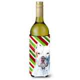 Pit Bull Candy Cane Holiday Christmas Wine Bottle Beverage Insulator Beverage Insulator Hugger