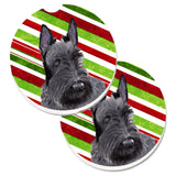 Caroline'S Treasures Scottish Terrier Candy Cane Holiday Christmas Set Of 2 Cup Holder Car Coasters Sc9346Carc, 2.56, Multicol