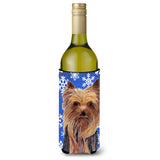 Yorkie Winter Snowflakes Holiday Wine Bottle Beverage Insulator Beverage Insulator Hugger