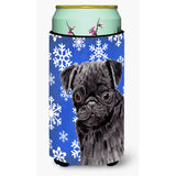 Pug Winter Snowflakes Holiday Tall Boy Beverage Insulator Beverage Insulator Hugger