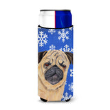 Pug Winter Snowflakes Holiday Ultra Beverage Insulators For Slim Cans Sc9371Muk