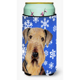Airedale Winter Snowflakes Holiday Tall Boy Beverage Insulator Beverage Insulator Hugger