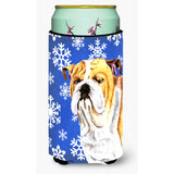 Bulldog English Winter Snowflakes Holiday Tall Boy Beverage Insulator Beverage Insulator Hugger