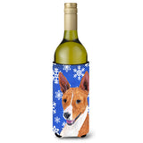 Basenji Winter Snowflakes Holiday Wine Bottle Beverage Insulator Beverage Insulator Hugger