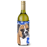 Boxer Winter Snowflakes Holiday Wine Bottle Beverage Insulator Beverage Insulator Hugger