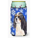 Cavalier Spaniel Winter Snowflakes Holiday Tall Boy Beverage Insulator Beverage Insulator Hugger