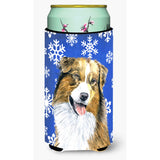 Australian Shepherd Winter Snowflakes Holiday Tall Boy Beverage Insulator Beverage Insulator Hugger