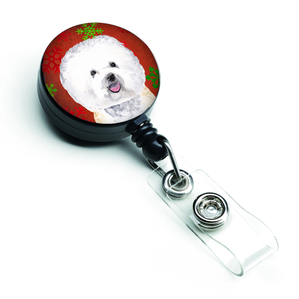 Caroline'S Treasures Bichon Frise Red & Green Snowflake Christmas Badge Reel, Multicolor (Sc9402Br)