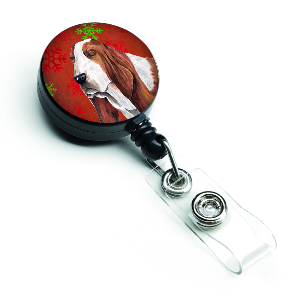 Caroline'S Treasures Basset Hound Red & Green Snowflake Christmas Badge Reel, Multicolor (Sc9412Br)