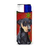 Doberman Red And Green Snowflakes Holiday Christmas Ultra Beverage Insulators For Slim Cans Sc9417Muk