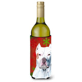 Pit Bull Red And Green Snowflakes Holiday Christmas Wine Bottle Beverage Insulator Beverage Insulator Hugger