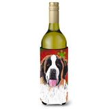 Saint Bernard Red Green Snowflake Christmas Wine Bottle Beverage Insulator Beverage Insulator Hugger