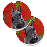 Caroline'S Treasures Scottish Terrier Red & Green Snowflakes Holiday Christmas Set Of 2 Cup Holder Car Coasters Sc9426Carc, 2.