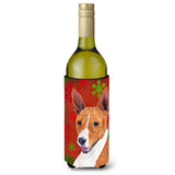 Basenji Red And Green Snowflakes Holiday Christmas Wine Bottle Beverage Insulator Beverage Insulator Hugger