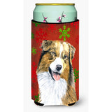 Australian Shepherd Red Green Snowflakes Christmas Tall Boy Beverage Insulator Beverage Insulator Hugger