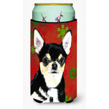 Chihuahua Red And Green Snowflakes Holiday Christmas Tall Boy Beverage Insulator Beverage Insulator Hugger
