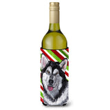 Alaskan Malamute Candy Cane Holiday Christmas Wine Bottle Beverage Insulator Hugger Sc9490Literk