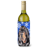 Coonhound Blue Snowflake Winter Wine Bottle Beverage Insulator Beverage Insulator Hugger