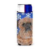 Brussels Griffon Blue Snowflake Winter Ultra Beverage Insulators For Slim Cans
