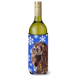 Boykin Spaniel Blue Snowflake Winter Wine Bottle Beverage Insulator Beverage Insulator Hugger