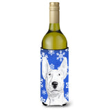 Bull Terrier Blue Snowflake Winter Wine Bottle Beverage Insulator Beverage Insulator Hugger