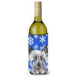 Chinese Crested Blue Snowflake Winter Wine Bottle Beverage Insulator Beverage Insulator Hugger