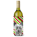 Chinese Crested Candy Cane Christmas Wine Bottle Beverage Insulator Beverage Insulator Hugger