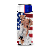 Wire Fox Terrier With American Flag Usa Ultra Beverage Insulators For Slim Cans Sc9628Muk