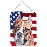 Caroline'S Treasures Sc9632Ds1216 Staffordshire Bull Terrier Staffie With American Flag Usa Wall Or Door Hanging Prints, 16,