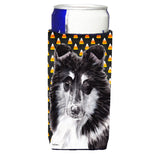 Black And White Collie Candy Corn Halloween Ultra Beverage Insulators For Slim Cans Sc9654Muk