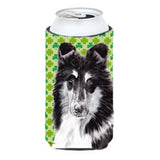 Black And White Collie Lucky Shamrock St. Patrick'S Day Tall Boy Beverage Insulator Hugger Sc9726Tbc
