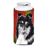 Black And White Collie Red Snowflakes Holiday Tall Boy Beverage Insulator Hugger Sc9750Tbc