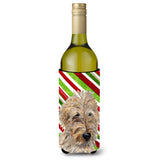 Golden Doodle 2 Candy Cane Christmas Wine Bottle Beverage Insulator Hugger Sc9811Literk