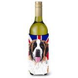 Saint Bernard With English Union Jack British Flag Wine Bottle Beverage Insulator Hugger Sc9839Literk