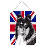 Caroline'S Treasures Black And White Collie With English Union Jack British Flag Wall Or Door Hanging Prints, 16 X 12,