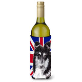 Black And White Collie With English Union Jack British Flag Wine Bottle Beverage Insulator Hugger Sc9885Literk