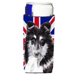 Black And White Collie With English Union Jack British Flag Ultra Beverage Insulators For Slim Cans Sc9885Muk