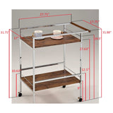 Millam 2 Tier Wheeled Serving Bar Cart With Push Bar, Chrome Metal & Oak Wood